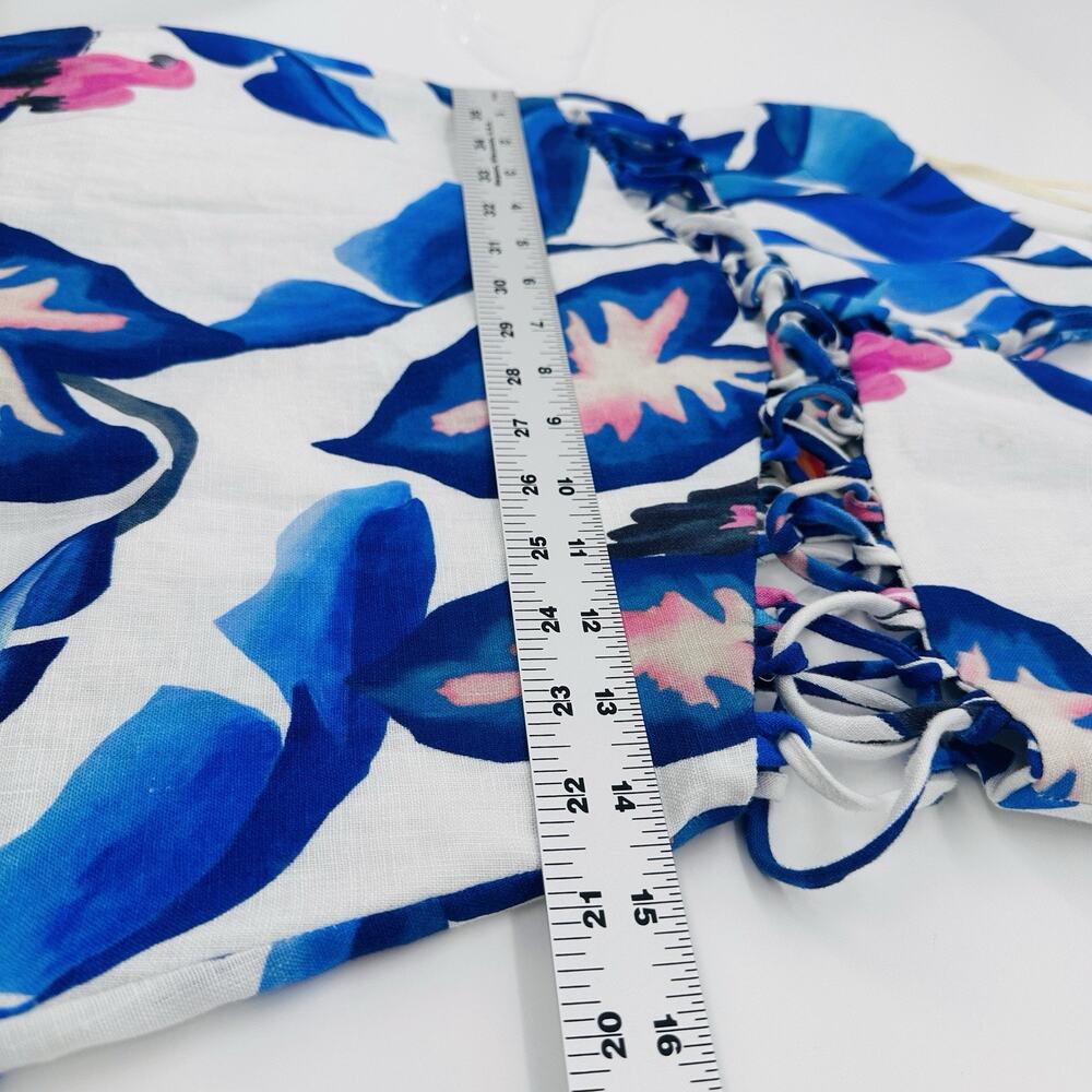 NWT FARM RIO Linen Foliage Maxi Dress Size S Blue White Floral Lace Details - Picture 12 of 13